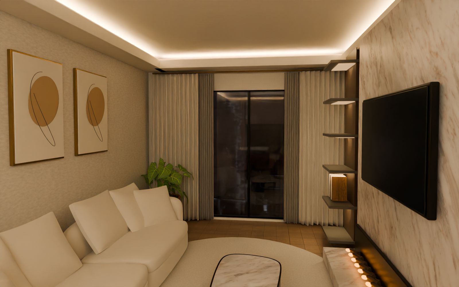 Aynı salonun Cycles ışık ve malzeme kontrol renderı